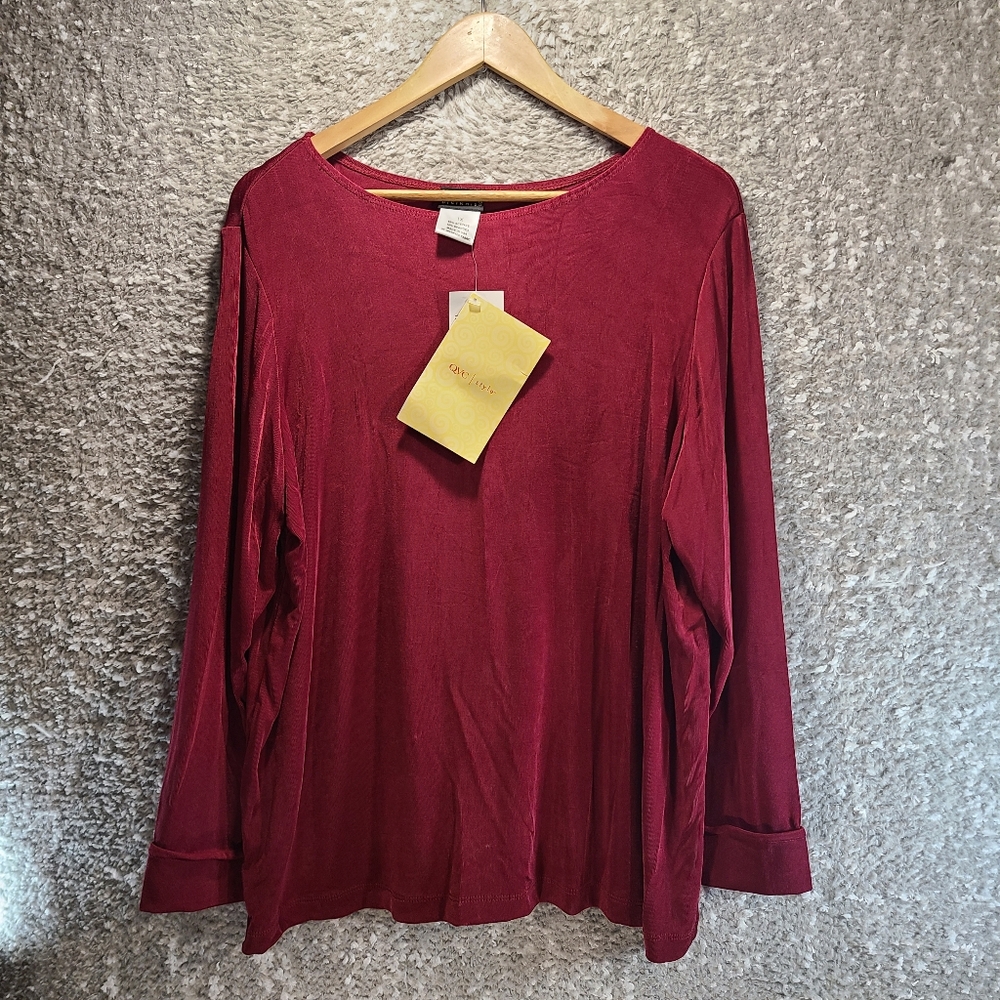 Citiknits Slinky Long Sleeve Red Tunic Blouse 1X Acetate Round Neck USA Made NWT